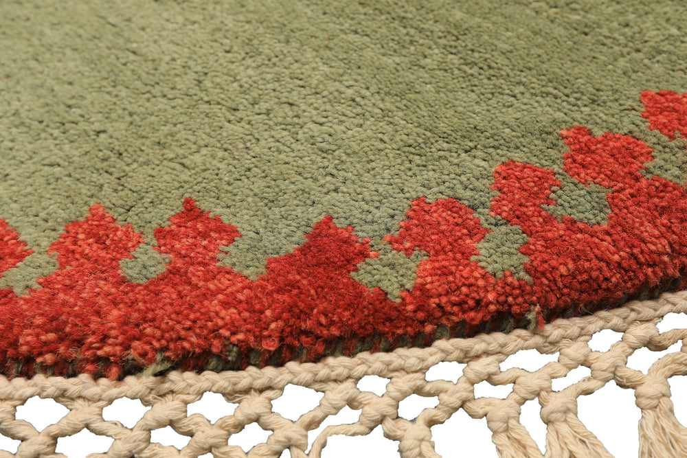 Round Sage, Coral, Burnt Orange Color Hand Knotted Gabbeh Wool Modern & Contemporary Oriental Rug