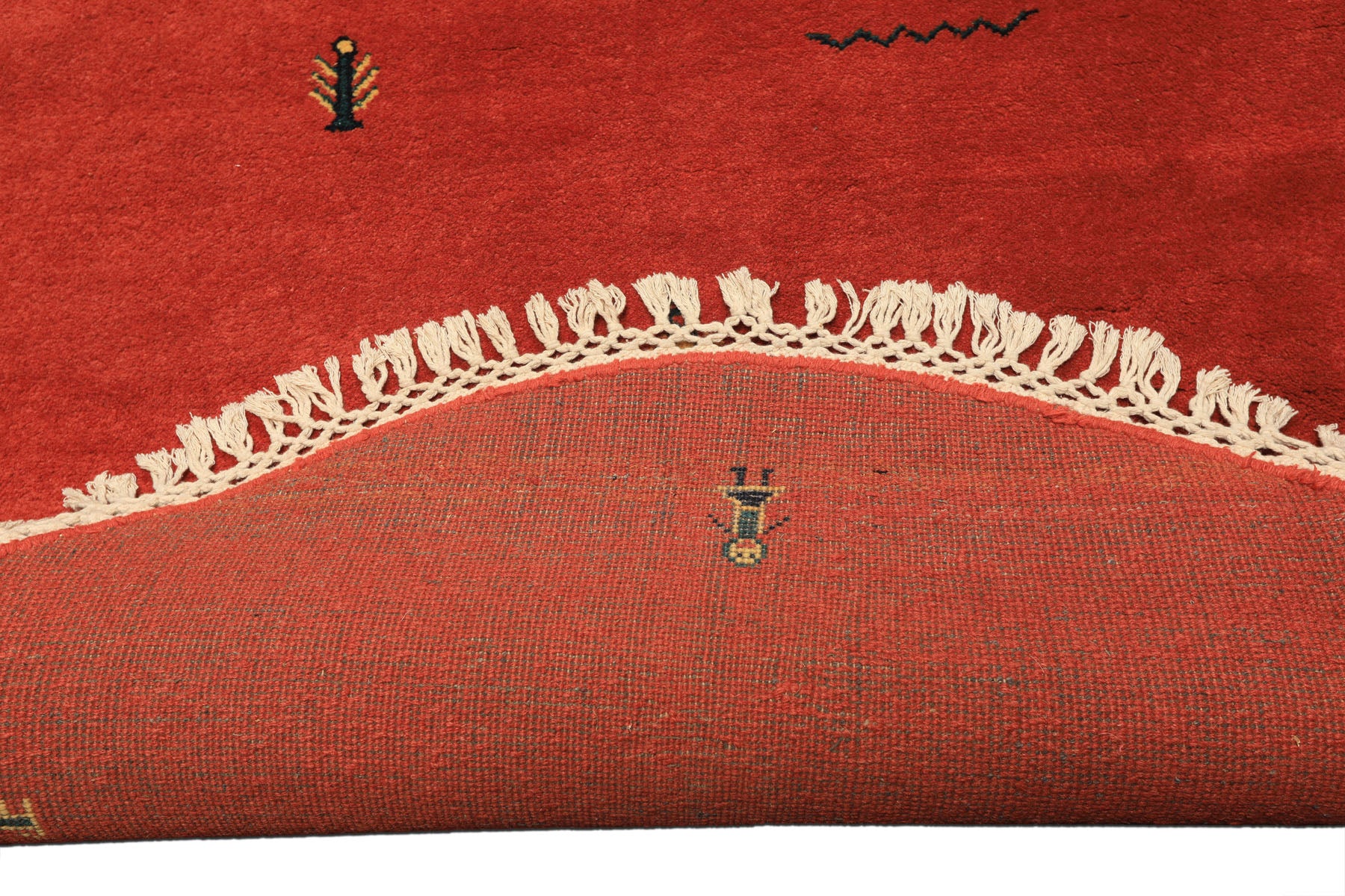 Round Coral, Gold, Black Color Hand Knotted Gabbeh Wool Modern & Contemporary Oriental Rug