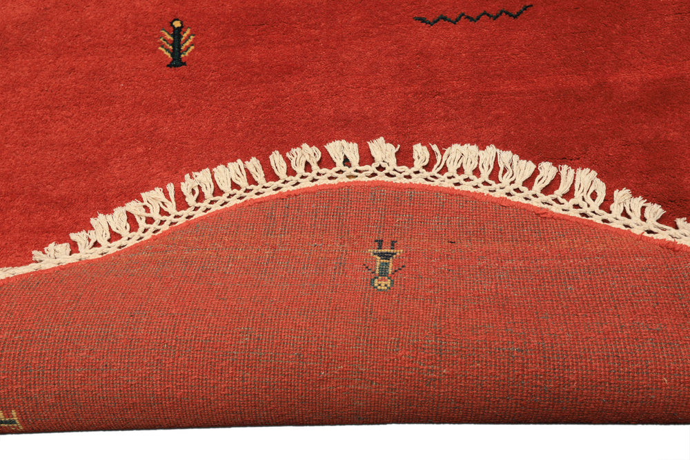 Round Coral, Gold, Black Color Hand Knotted Gabbeh Wool Modern & Contemporary Oriental Rug