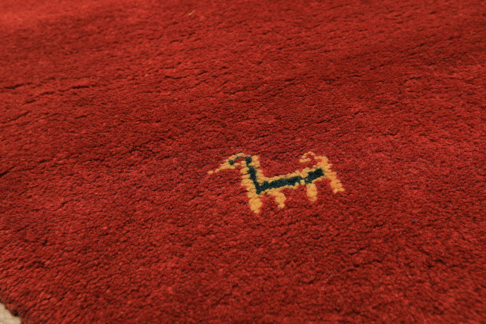 Round Coral, Gold, Black Color Hand Knotted Gabbeh Wool Modern & Contemporary Oriental Rug