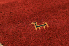 Round Coral, Gold, Black Color Hand Knotted Gabbeh Wool Modern & Contemporary Oriental Rug