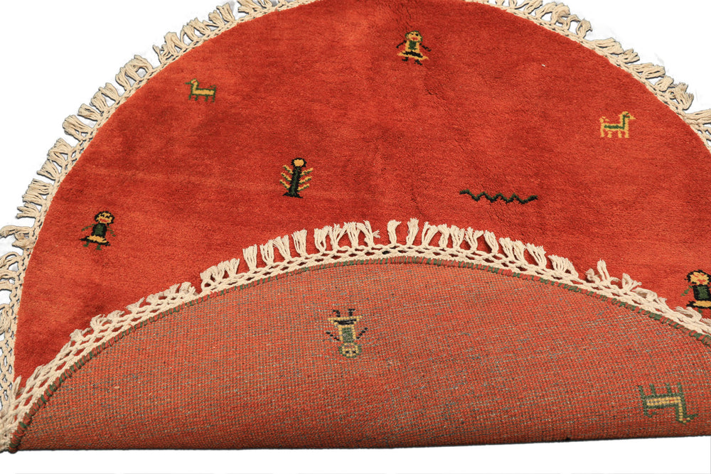 Round Burnt Orange, Gold, Green Color Hand Knotted Gabbeh Wool Modern & Contemporary Oriental Rug