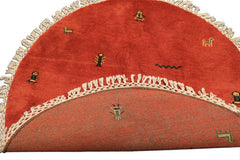 Round Burnt Orange, Gold, Green Color Hand Knotted Gabbeh Wool Modern & Contemporary Oriental Rug