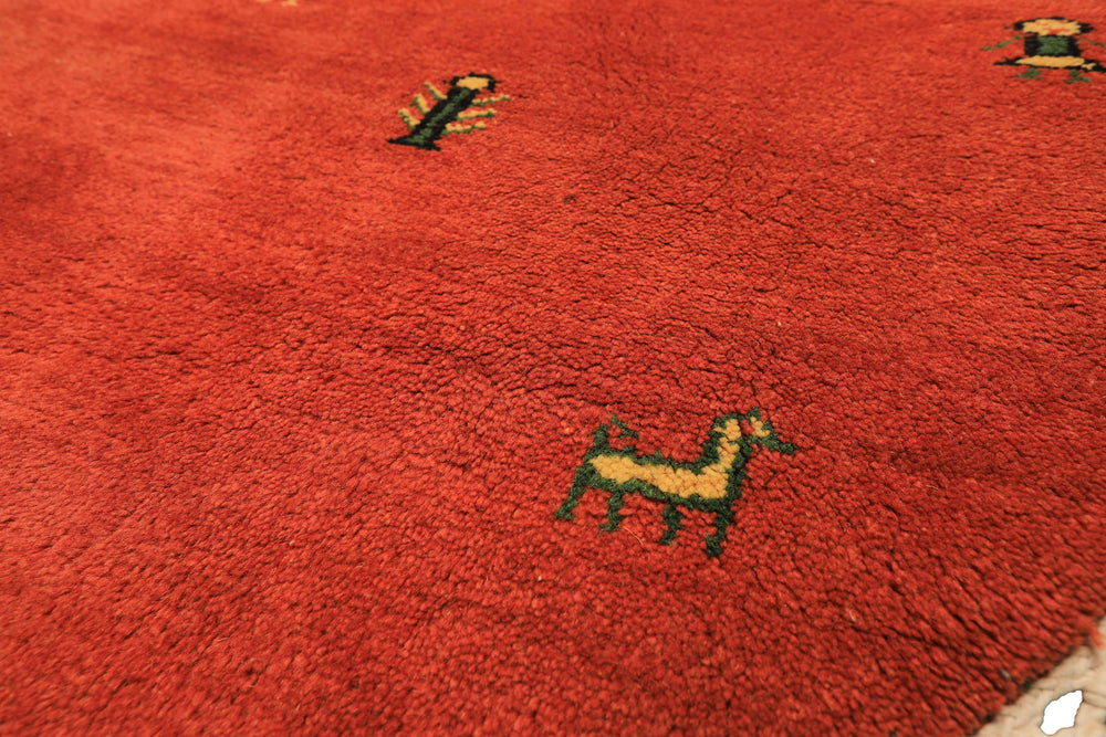 Round Burnt Orange, Gold, Green Color Hand Knotted Gabbeh Wool Modern & Contemporary Oriental Rug