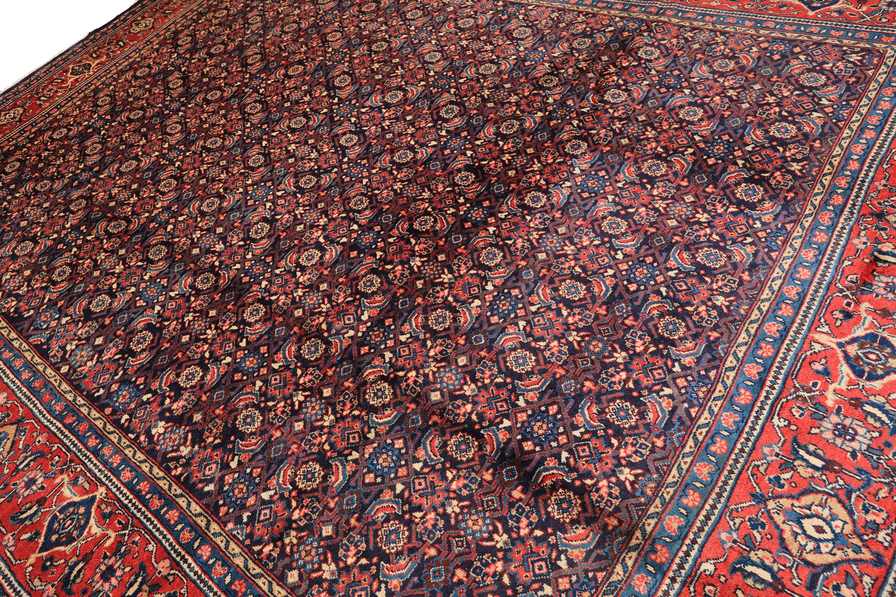 10x14 Navy, Coral, Blue Color Hand Knotted Bidjar Wool Traditional Oriental Rug