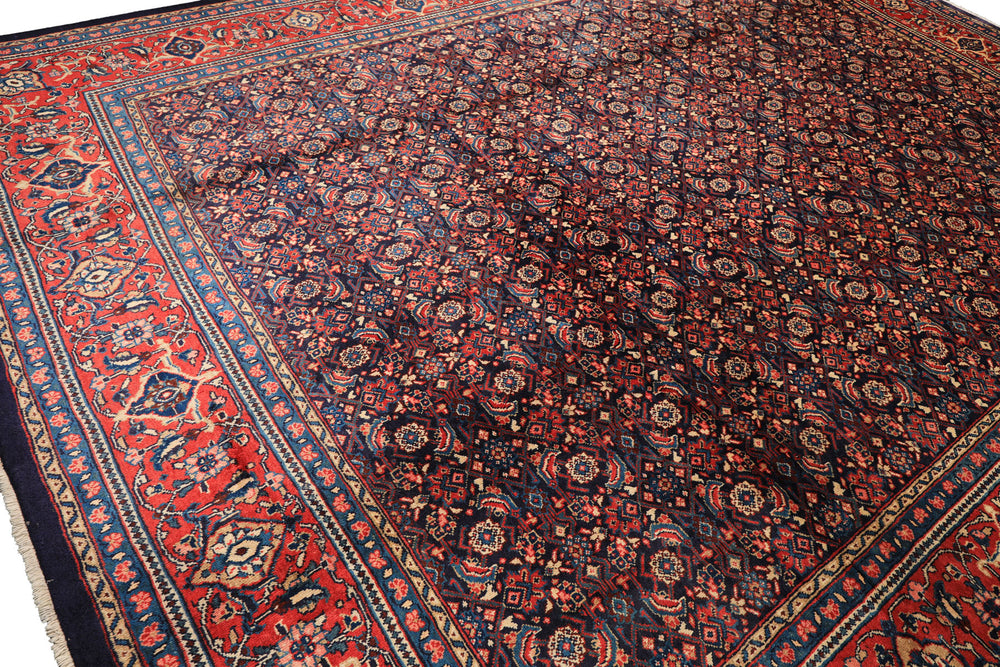 10x14 Navy, Coral, Blue Color Hand Knotted Bidjar Wool Traditional Oriental Rug
