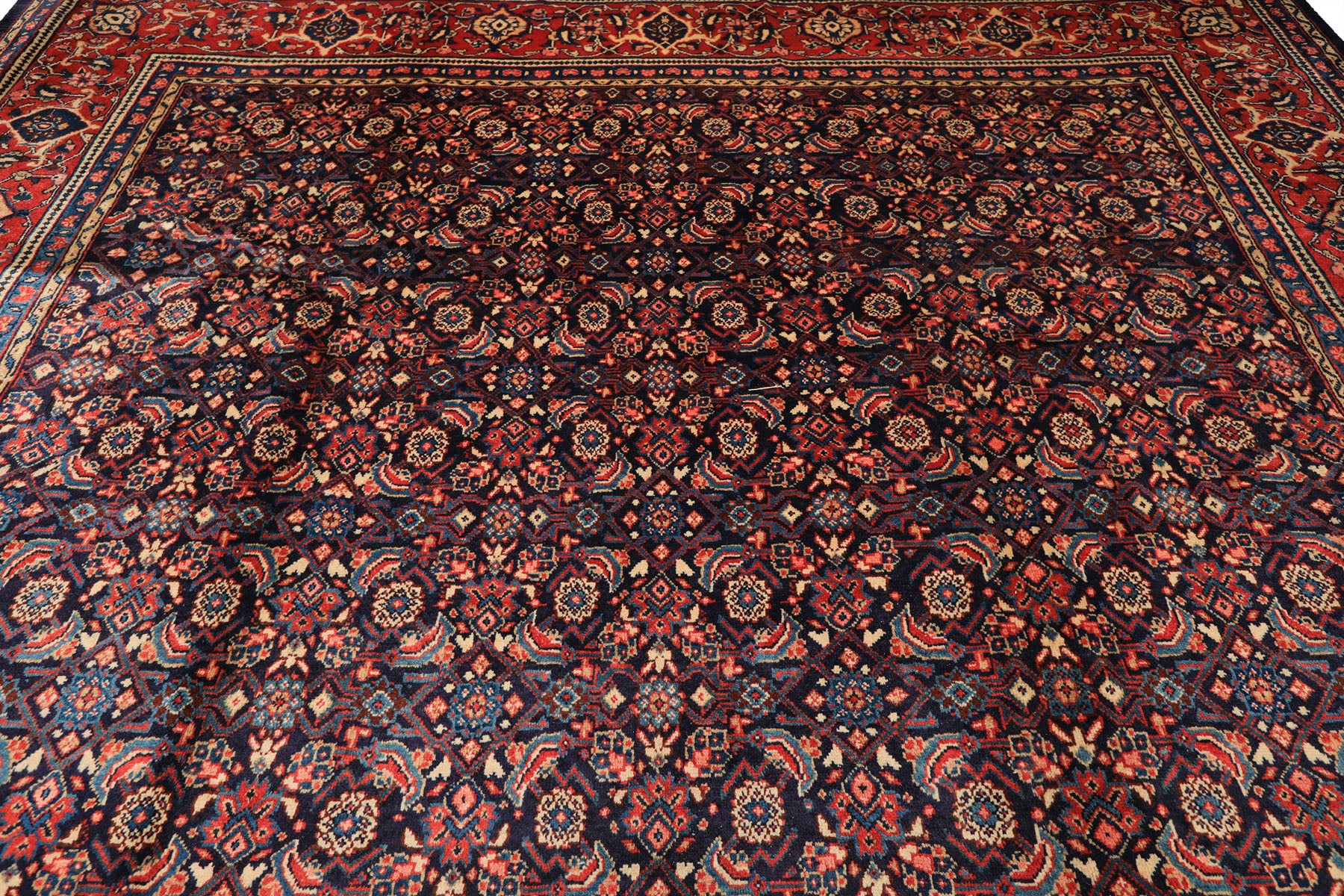 10x14 Navy, Coral, Blue Color Hand Knotted Bidjar Wool Traditional Oriental Rug