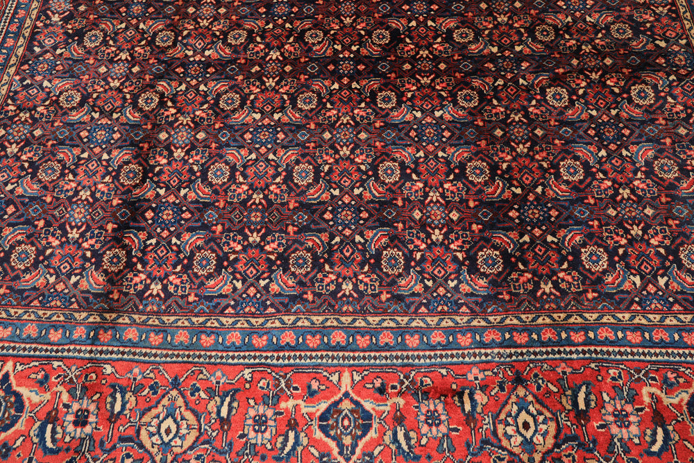 10x14 Navy, Coral, Blue Color Hand Knotted Bidjar Wool Traditional Oriental Rug