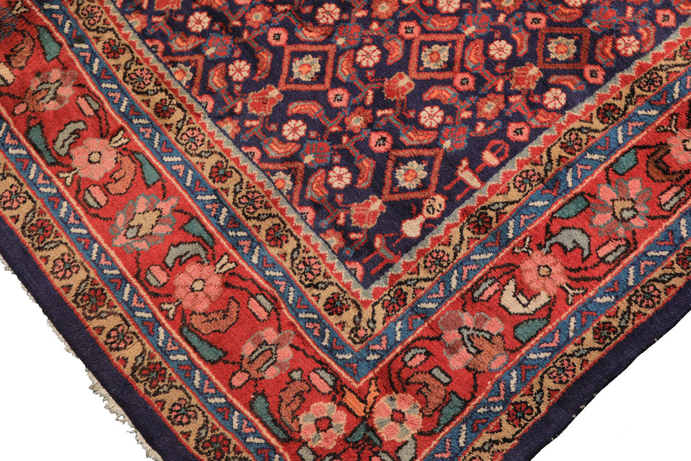7x11 Royal Blue, Coral, Blush Color Hand Knotted Mahal Sarouk Wool Traditional Oriental Rug