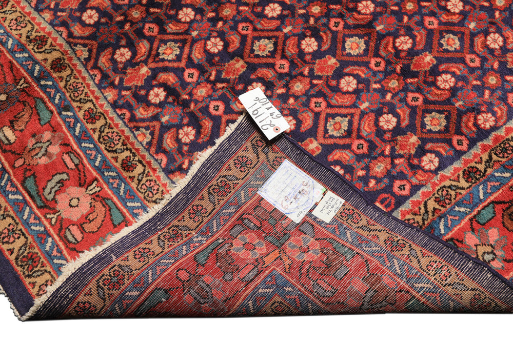 7x11 Royal Blue, Coral, Blush Color Hand Knotted Mahal Sarouk Wool Traditional Oriental Rug