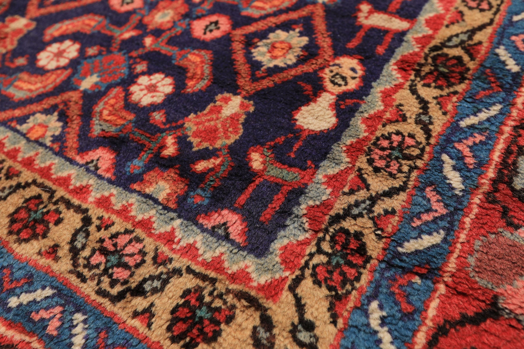 7x11 Royal Blue, Coral, Blush Color Hand Knotted Mahal Sarouk Wool Traditional Oriental Rug