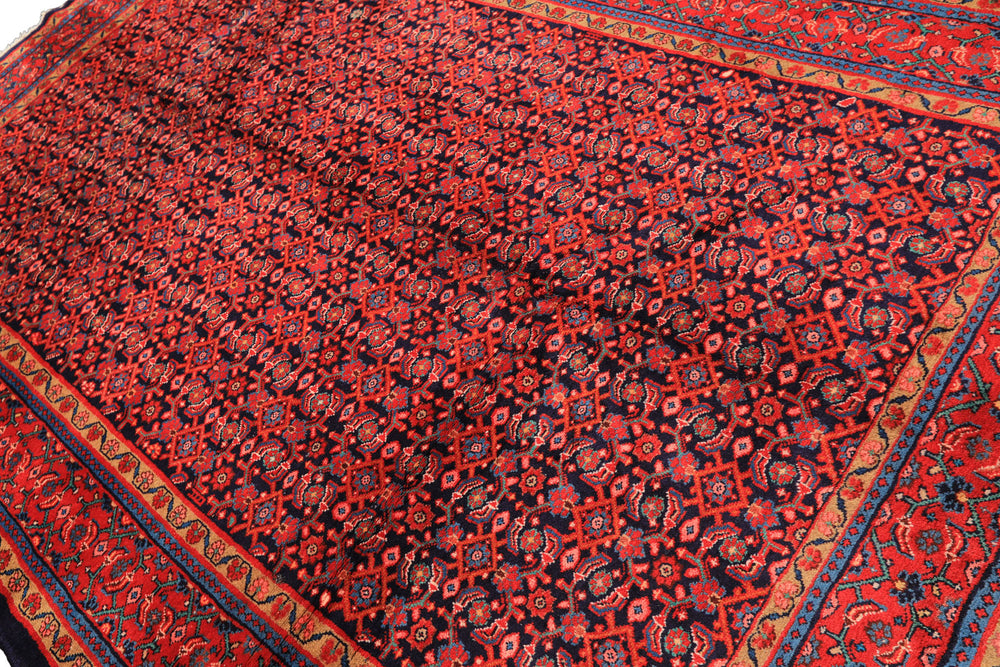 7x10 Navy, Coral, Aqua Color Hand Knotted Mahal Sarouk Wool Traditional Oriental Rug