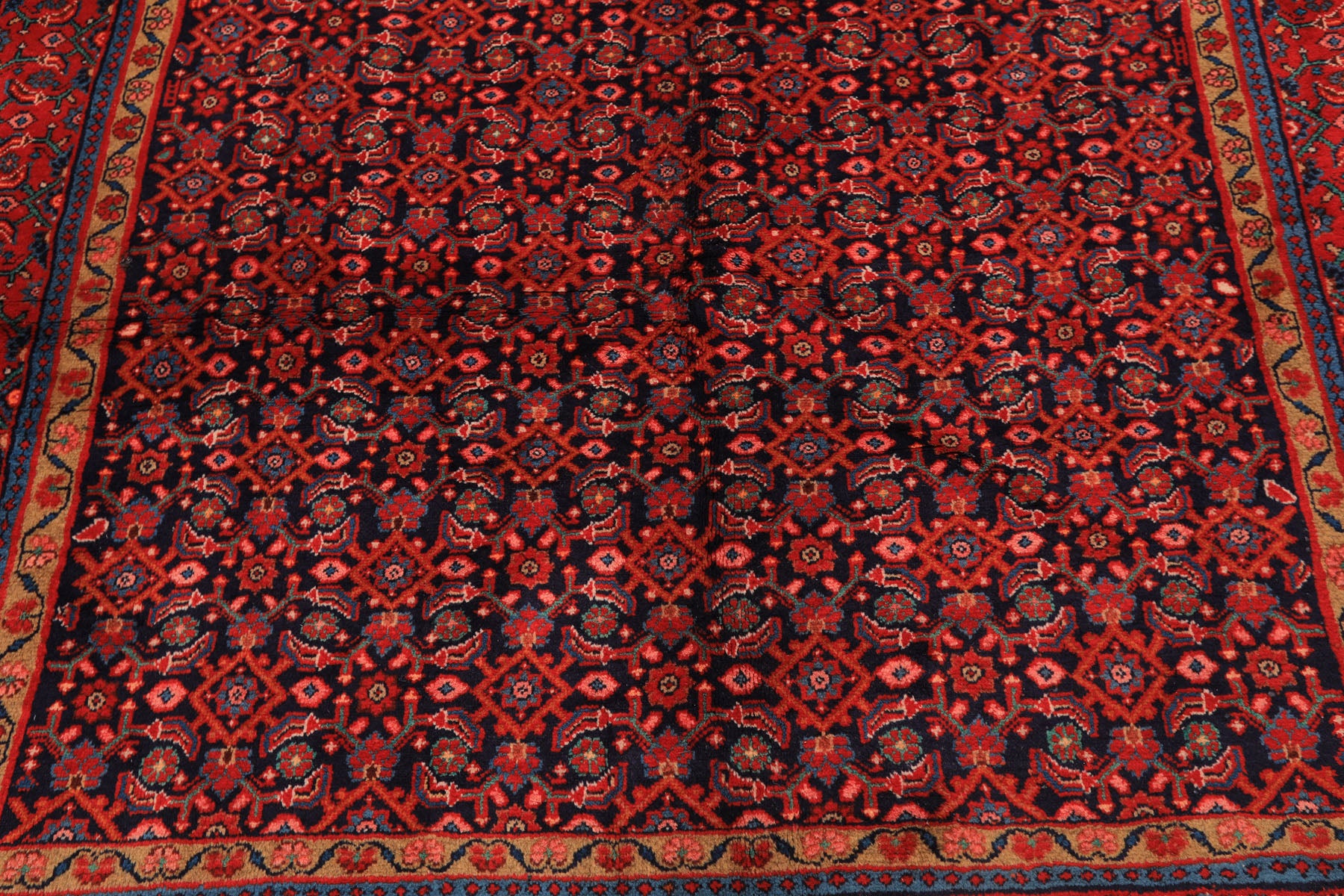 7x10 Navy, Coral, Aqua Color Hand Knotted Mahal Sarouk Wool Traditional Oriental Rug