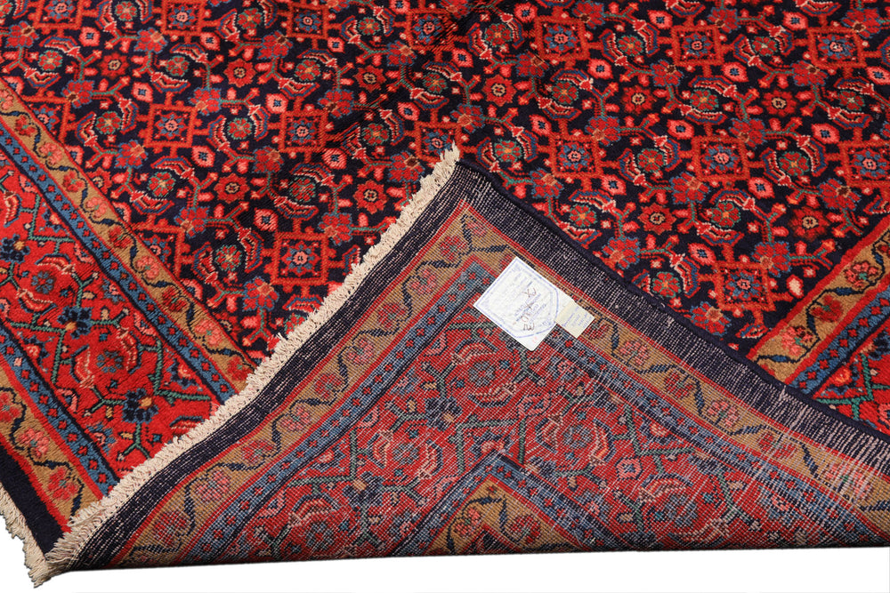 7x10 Navy, Coral, Aqua Color Hand Knotted Mahal Sarouk Wool Traditional Oriental Rug