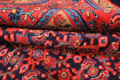 7x10 Navy, Coral, Aqua Color Hand Knotted Mahal Sarouk Wool Traditional Oriental Rug