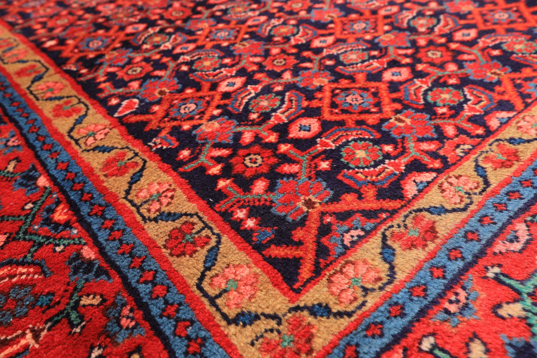 7x10 Navy, Coral, Aqua Color Hand Knotted Mahal Sarouk Wool Traditional Oriental Rug