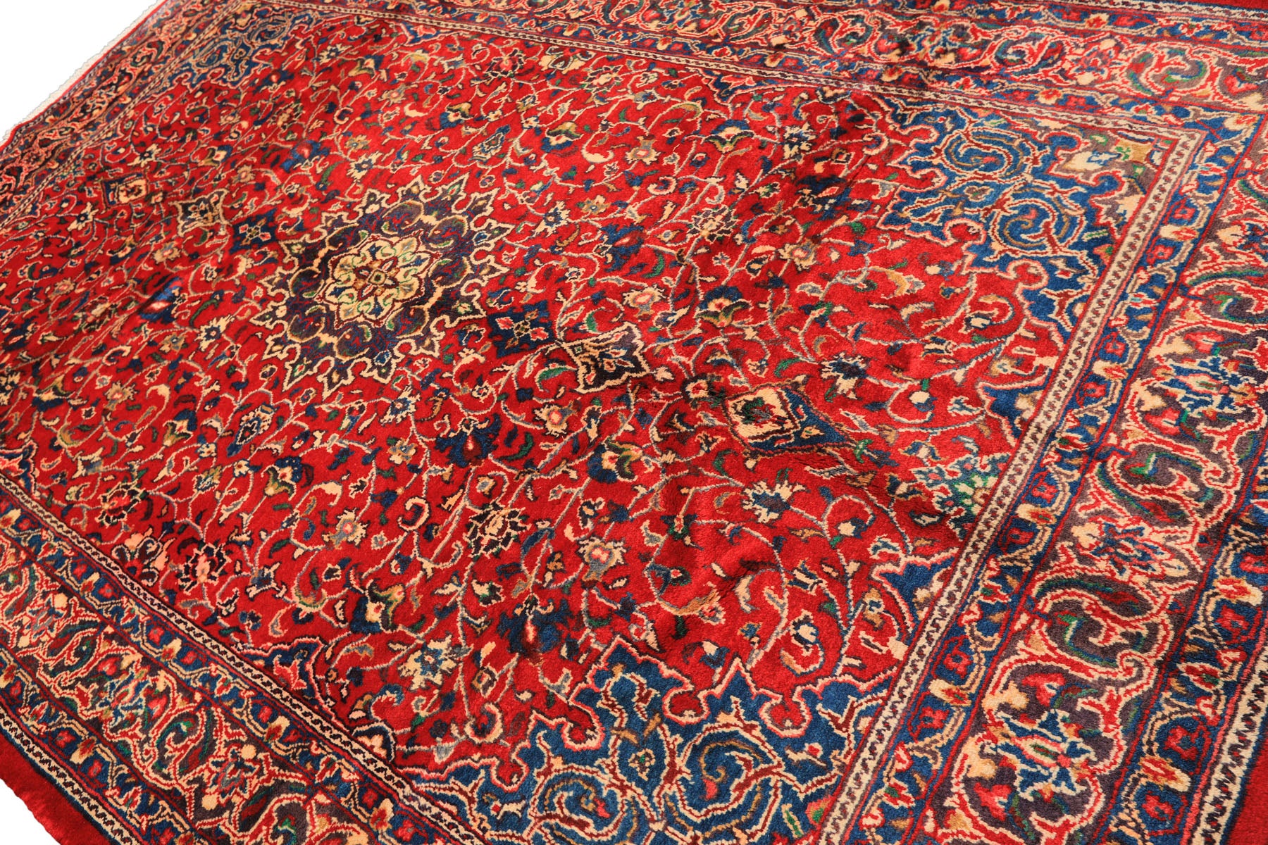 7x11 Red, Aqua, Aubergine Color Hand Knotted Sarouk Wool Traditional Oriental Rug
