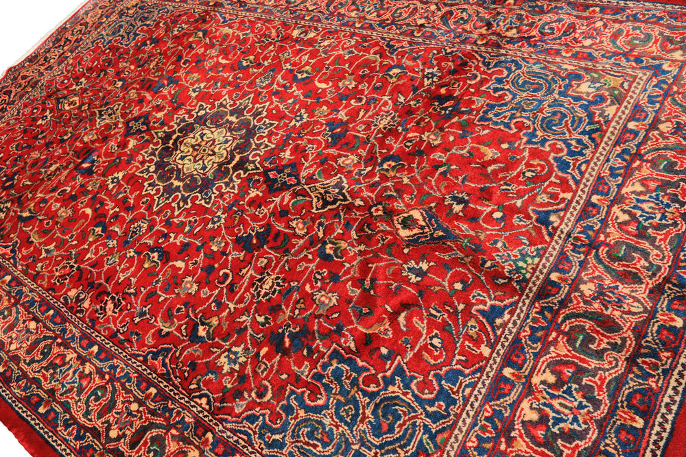 7x11 Red, Aqua, Aubergine Color Hand Knotted Sarouk Wool Traditional Oriental Rug
