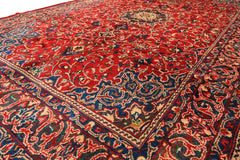 7x11 Red, Aqua, Aubergine Color Hand Knotted Sarouk Wool Traditional Oriental Rug