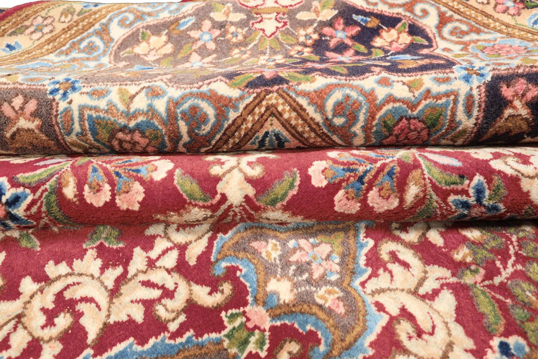 10x14 Coral, Aubergine, Aqua Color Hand Knotted Kerman Wool Traditional Oriental Rug