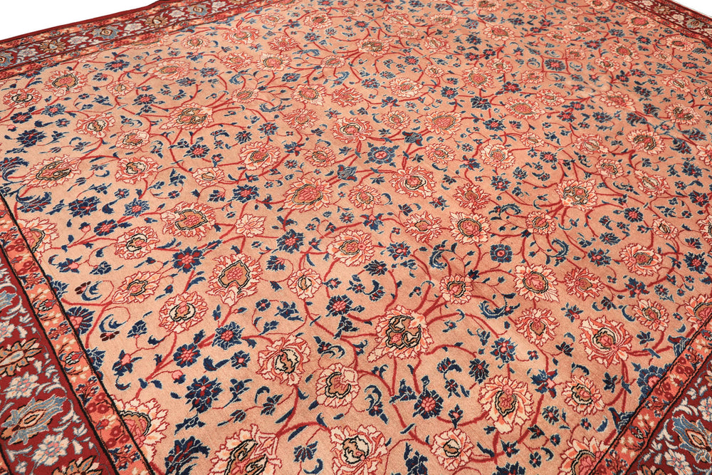 9x12 Peach, Blush, Red Color Hand Knotted Birjand Wool Traditional Oriental Rug