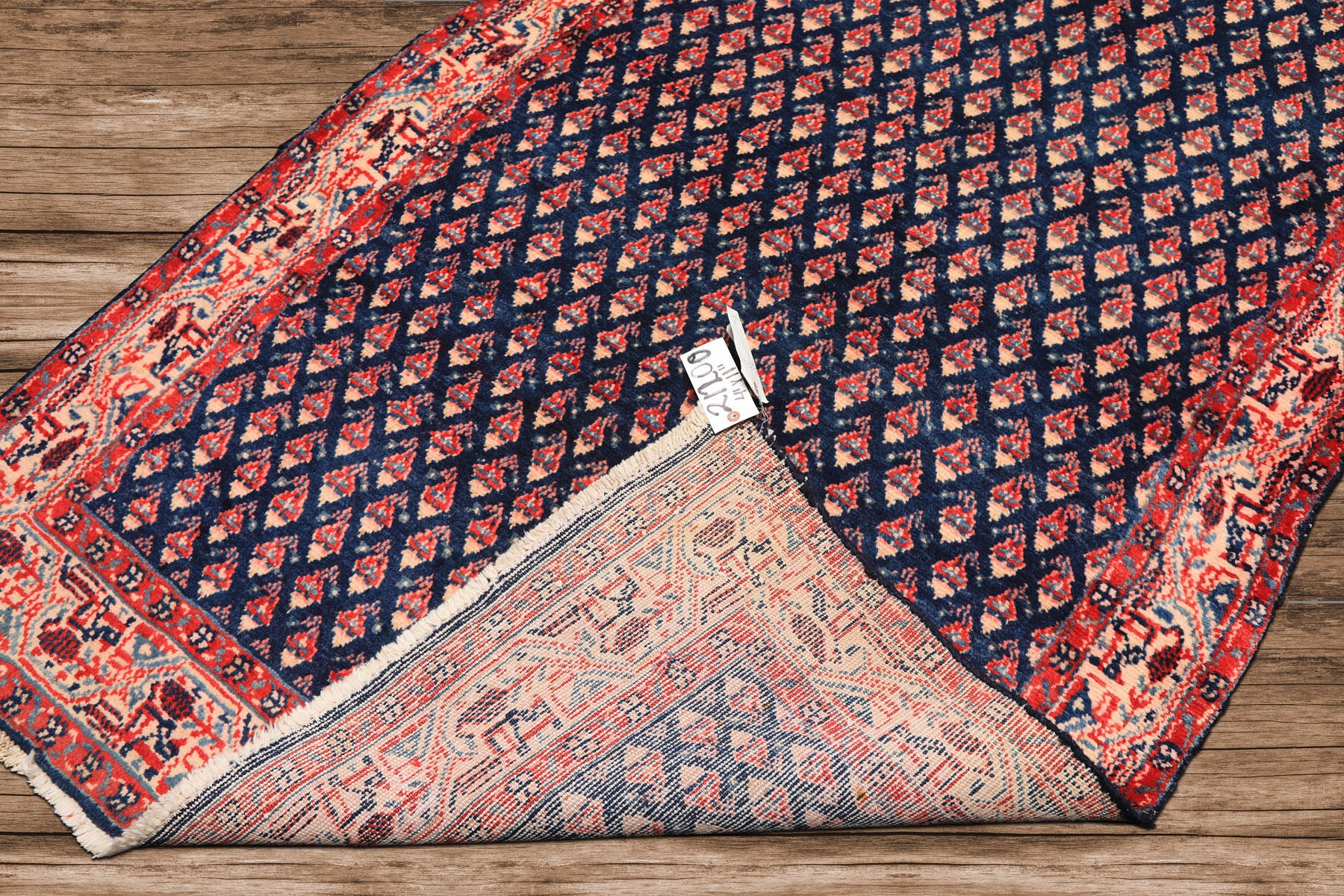 Runner Navy, Ivory, Red Color Hand Knotted Boteh Wool Traditional Oriental Rug