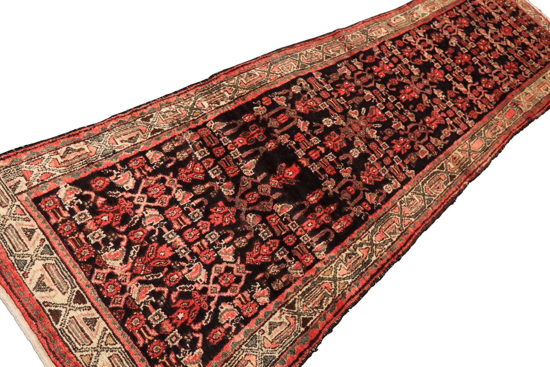 3x12 Charcoal, Ivory, Coral Color Hand Knotted Birjand Wool Traditional Oriental Rug