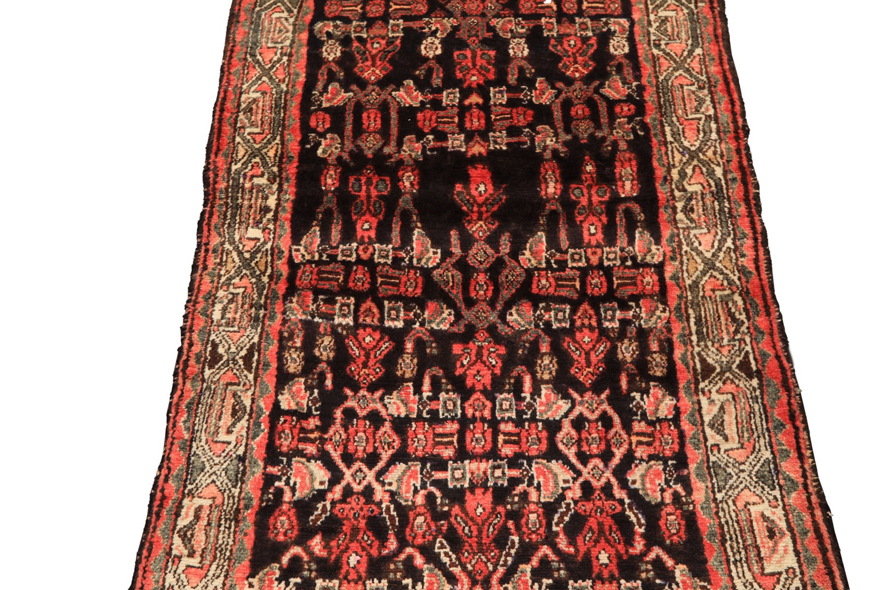 3x12 Charcoal, Ivory, Coral Color Hand Knotted Birjand Wool Traditional Oriental Rug
