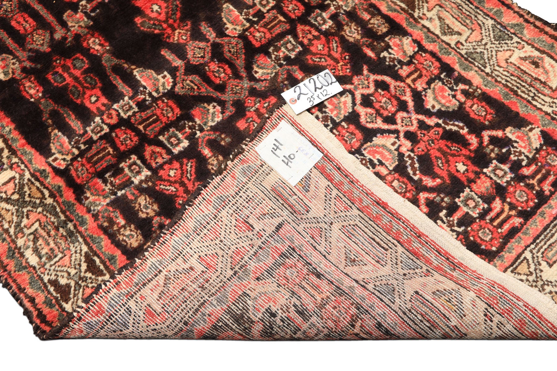 3x12 Charcoal, Ivory, Coral Color Hand Knotted Birjand Wool Traditional Oriental Rug