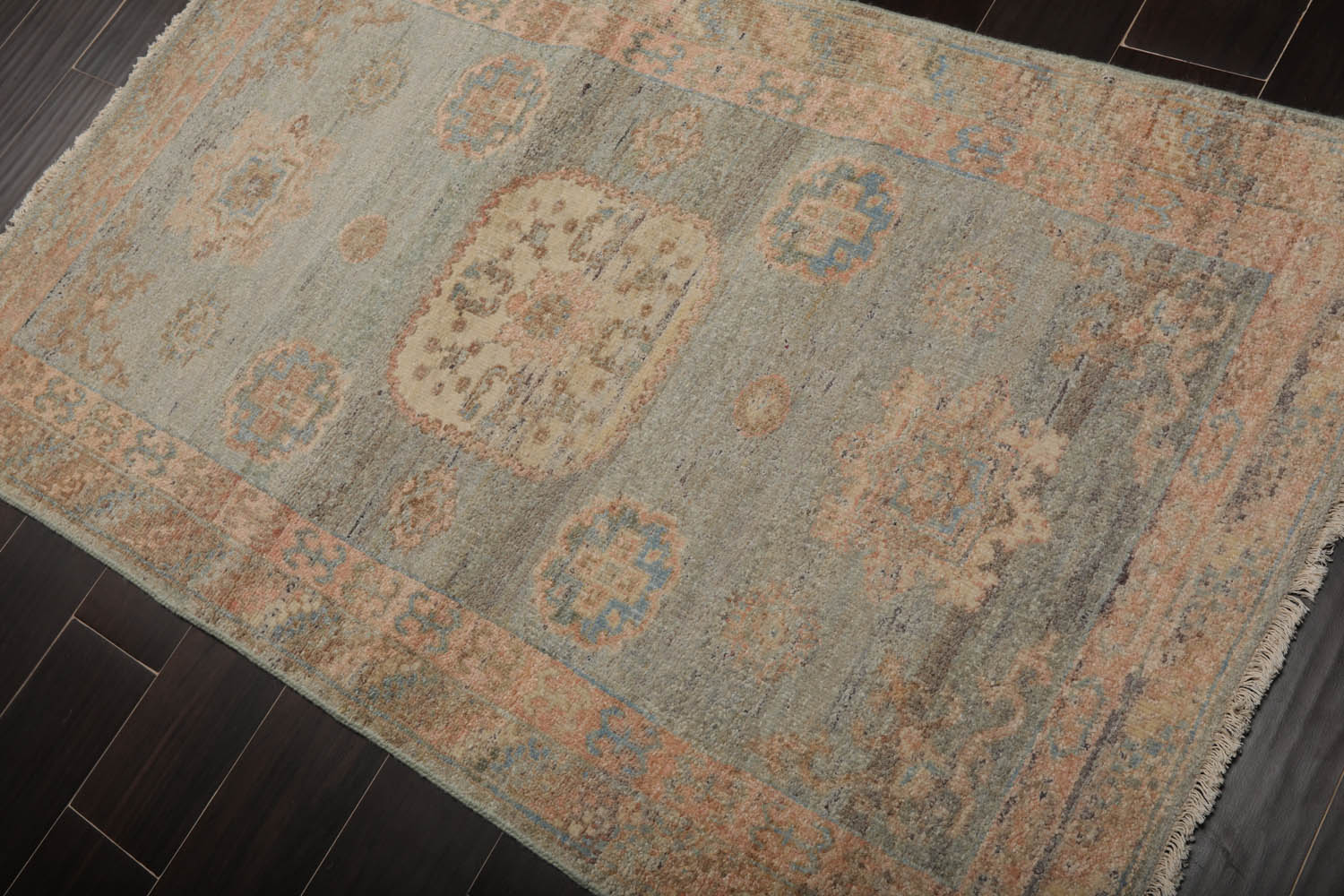 3x5 Slate, Blush, Beige Color Hand Knotted Afghan Oushak 100% Wool Traditional Oriental Rug