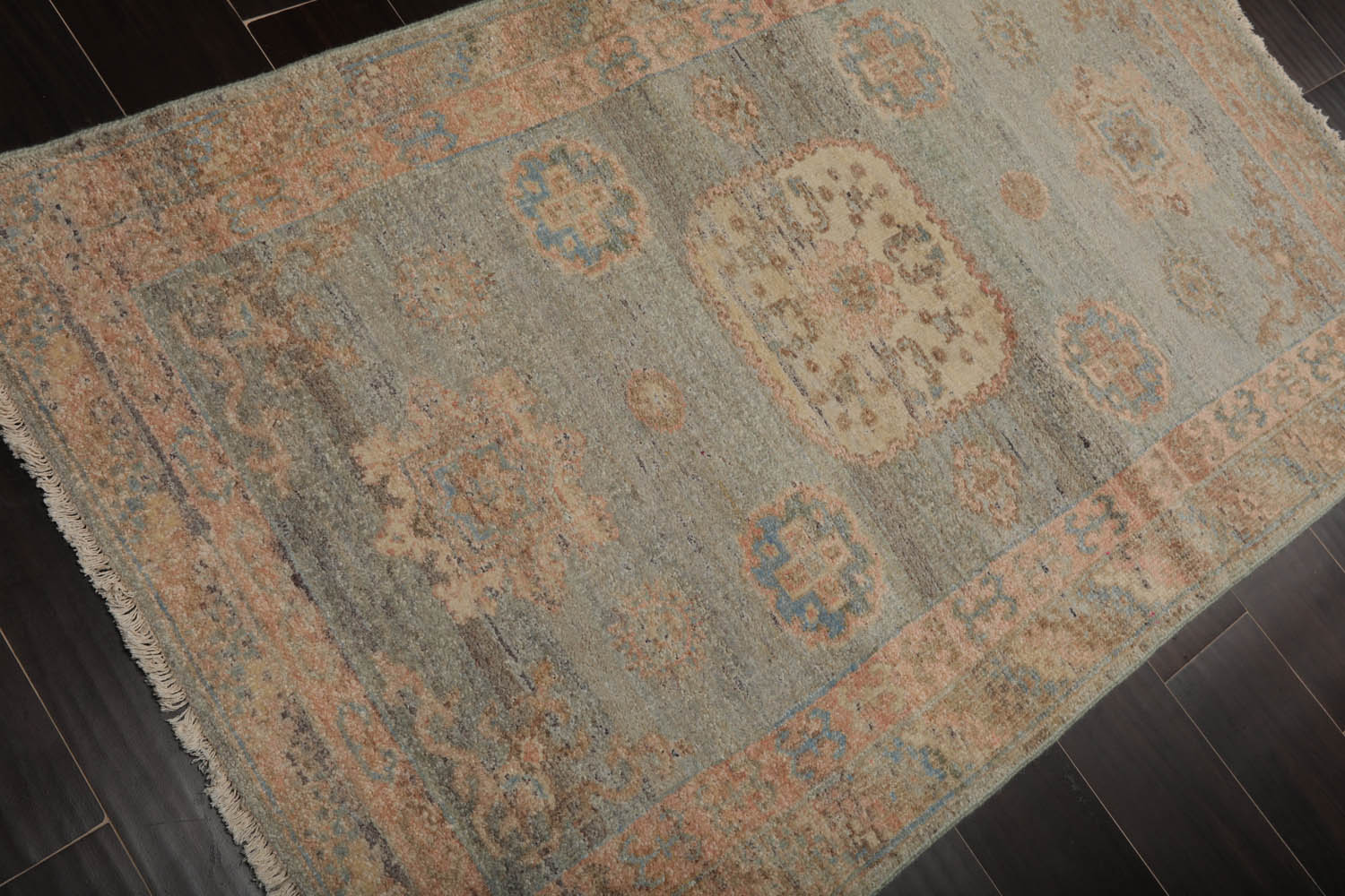 3x5 Slate, Blush, Beige Color Hand Knotted Afghan Oushak 100% Wool Traditional Oriental Rug