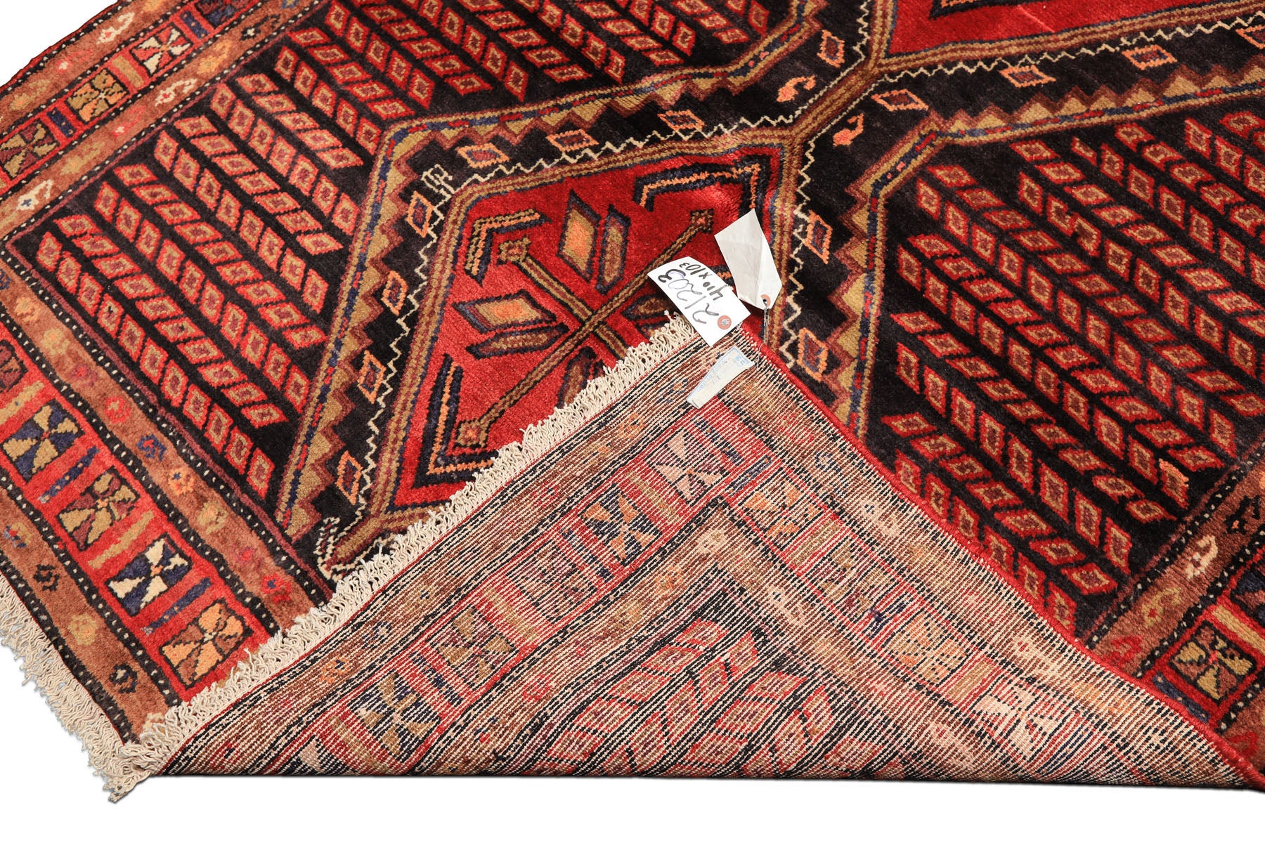 Runner Red, Charcoal, Brown Color Hand Knotted Hamadan Wool Traditional Oriental Rug