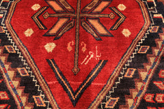 Runner Red, Charcoal, Brown Color Hand Knotted Hamadan Wool Traditional Oriental Rug
