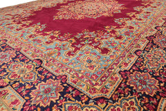 9x12 Fuschia, Aqua, Navy Color Hand Knotted Kerman Wool Traditional Oriental Rug