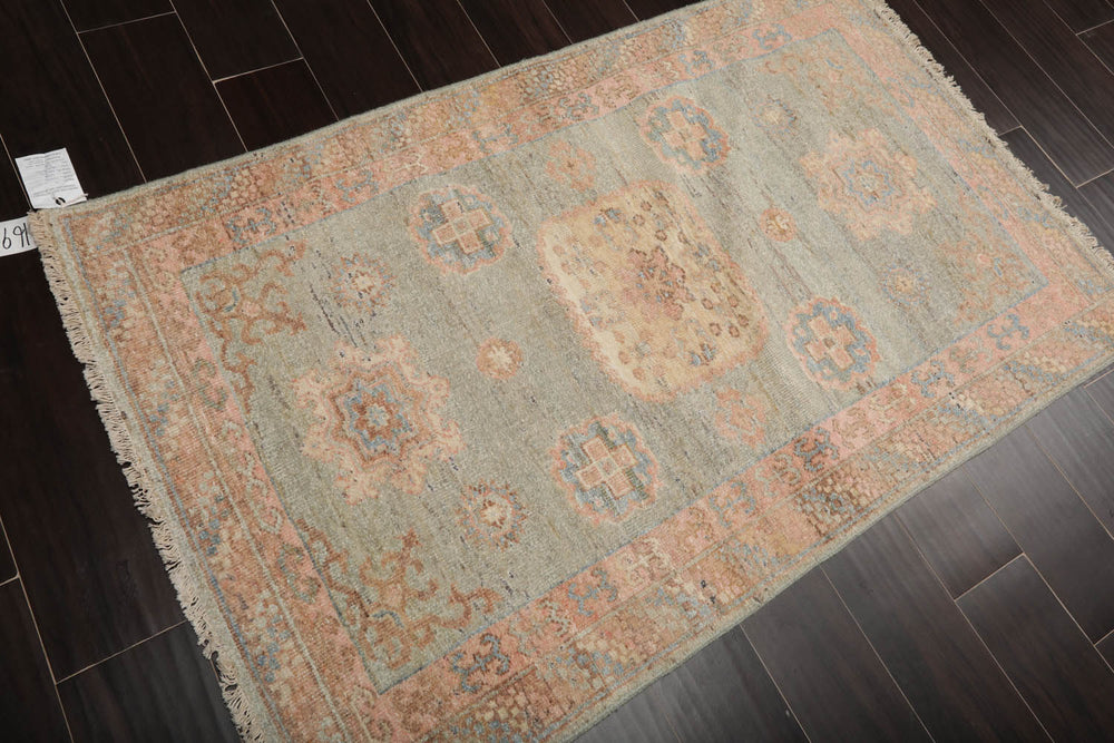 3x5 Sea Foam, Blush, Beige Color Hand Knotted Afghan Oushak 100% Wool Traditional Oriental Rug