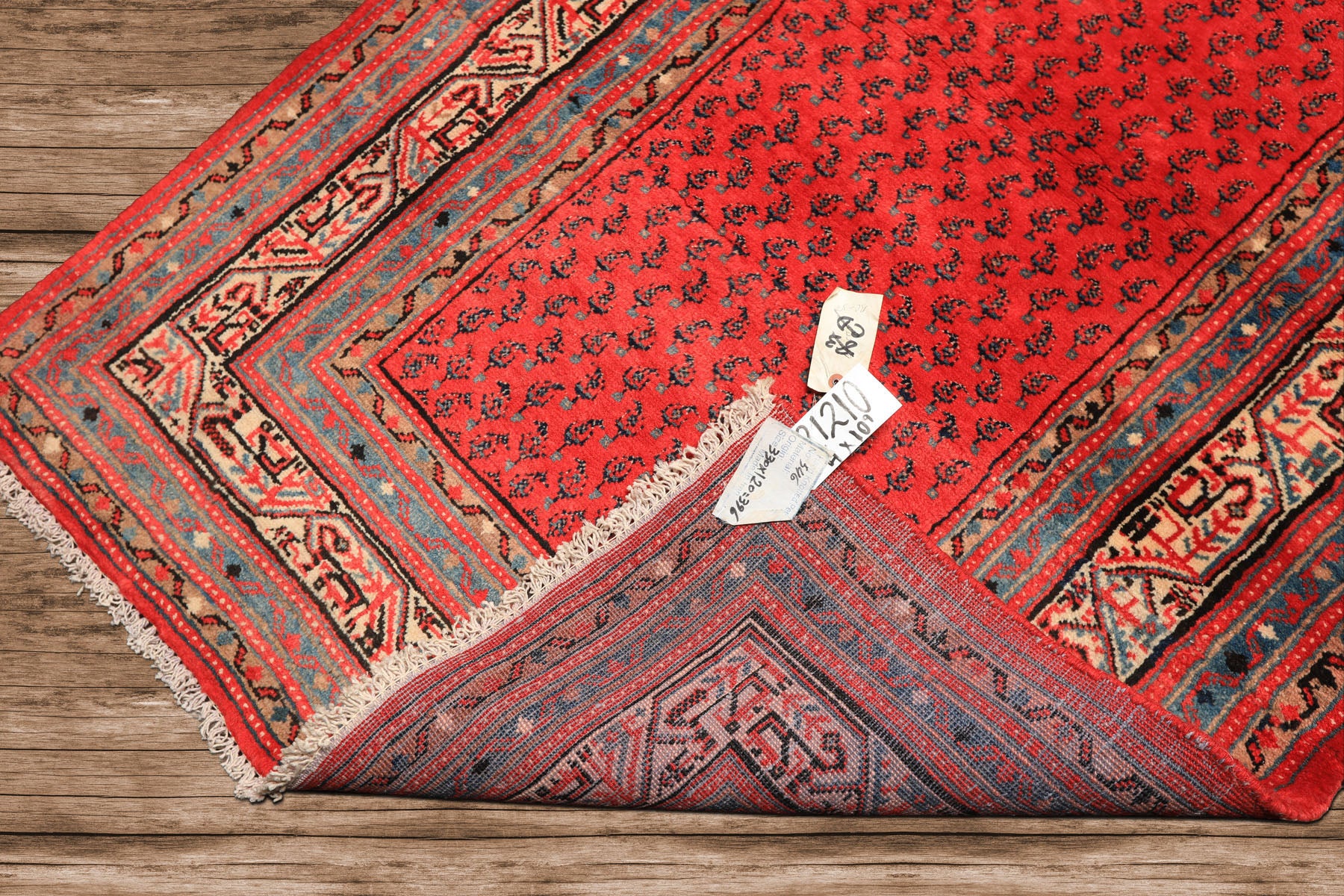 Runner Coral, Ivory, Aqua Color Hand Knotted Kurdish Bidjar Herati Wool Traditional Oriental Rug