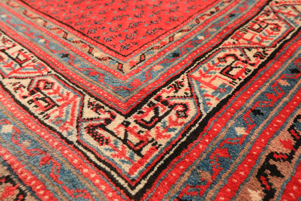 Runner Coral, Ivory, Aqua Color Hand Knotted Kurdish Bidjar Herati Wool Traditional Oriental Rug