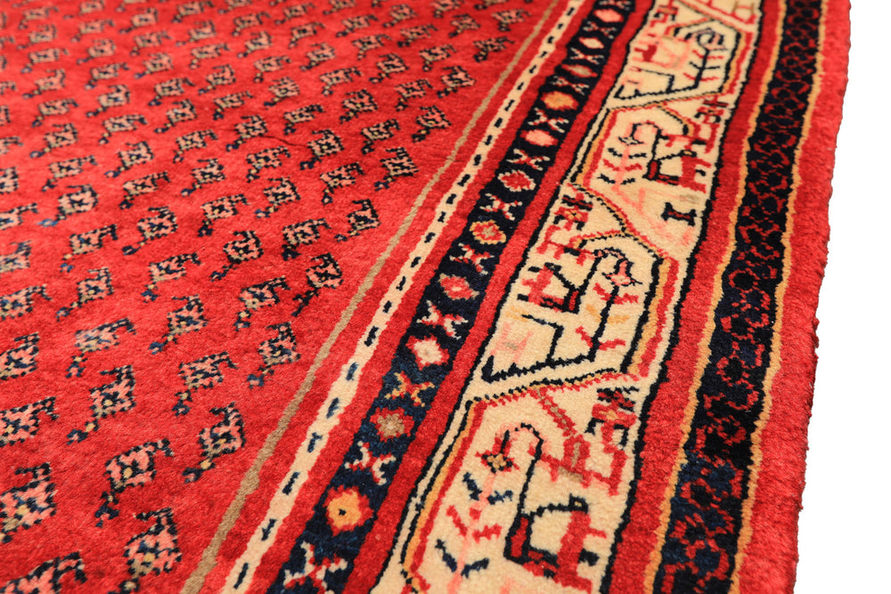 Runner Red, Ivory, Navy Color Hand Knotted Kurdish Bidjar Herati Wool Traditional Oriental Rug