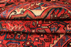Runner Red, Rose, Charcoal Color Hand Knotted Heriz Wool Traditional Oriental Rug