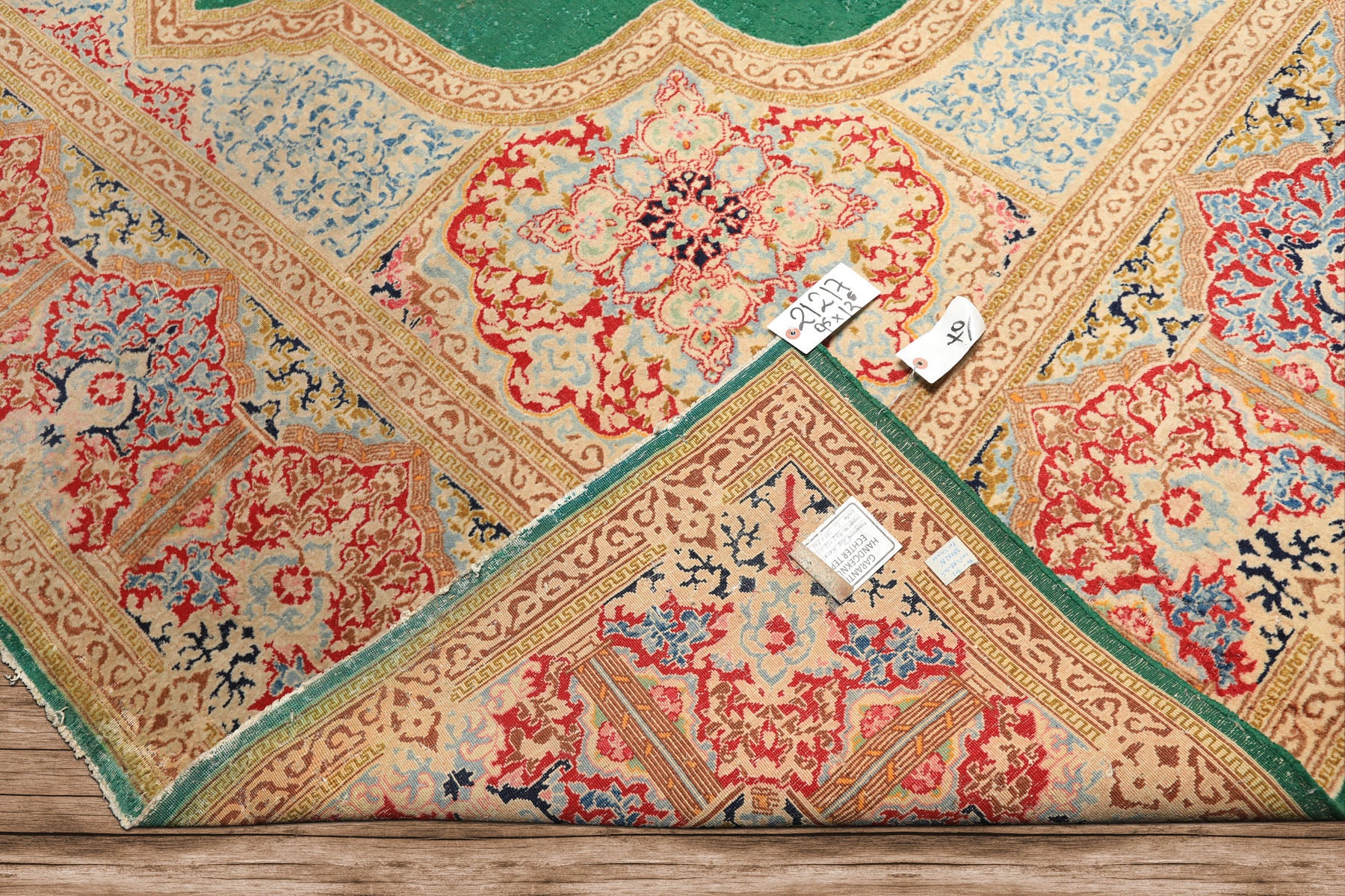 9x12 Green, Ivory, Rose Color Hand Knotted Kerman Wool Traditional Oriental Rug