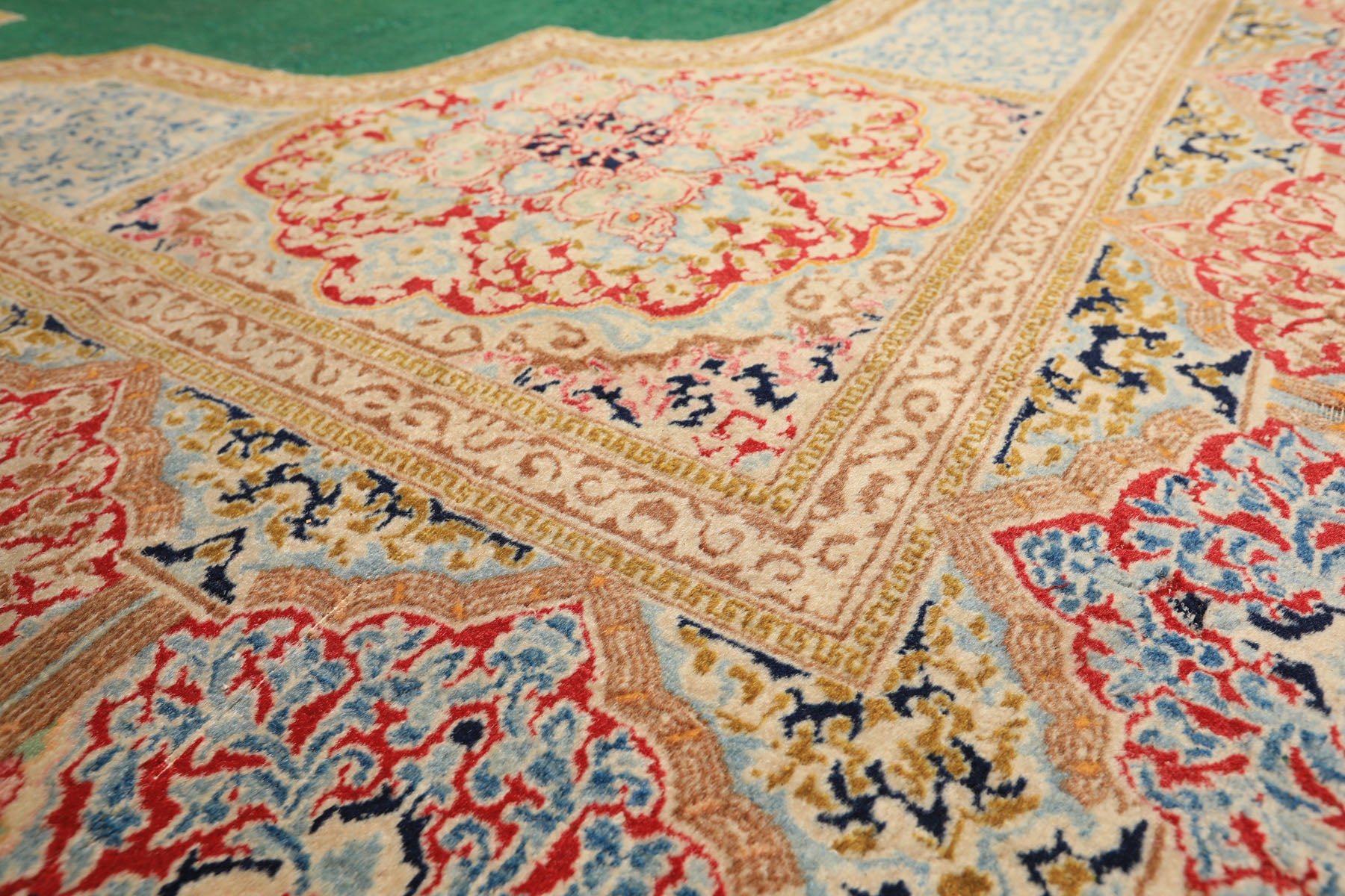 9x12 Green, Ivory, Rose Color Hand Knotted Kerman Wool Traditional Oriental Rug