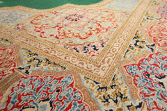 9x12 Green, Ivory, Rose Color Hand Knotted Kerman Wool Traditional Oriental Rug