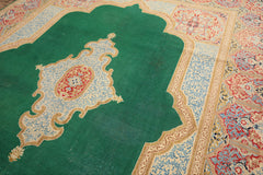 9x12 Green, Ivory, Rose Color Hand Knotted Kerman Wool Traditional Oriental Rug
