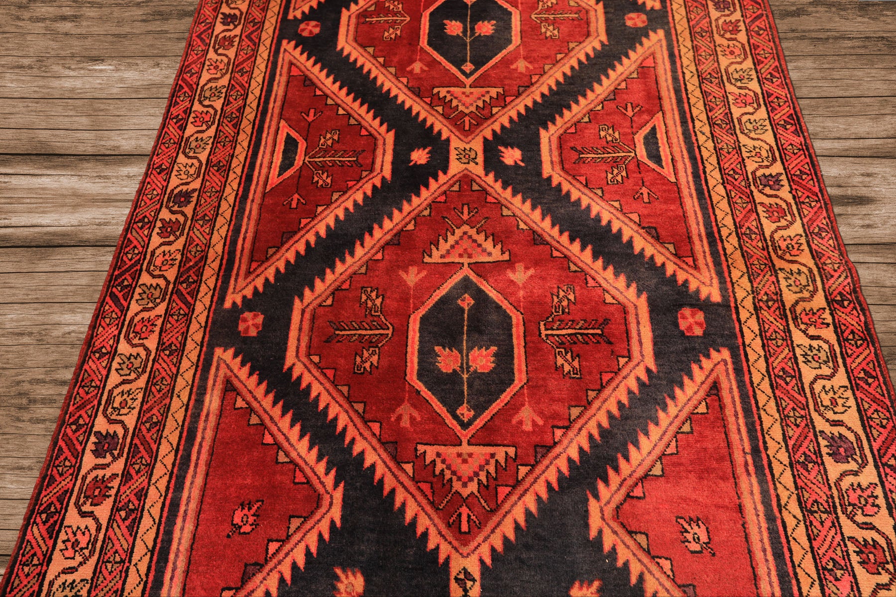 Runner Rust, Charcoal, Rose Color Hand Knotted Bakshaish Wool Traditional Oriental Rug