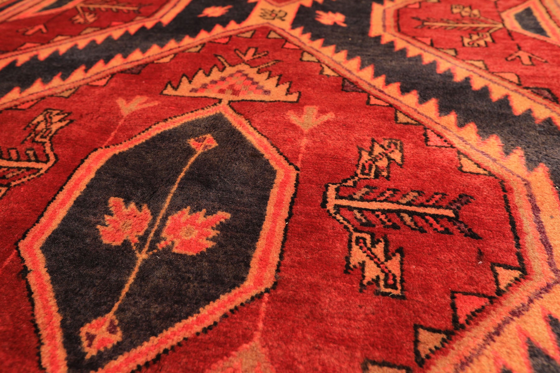 Runner Rust, Charcoal, Rose Color Hand Knotted Bakshaish Wool Traditional Oriental Rug