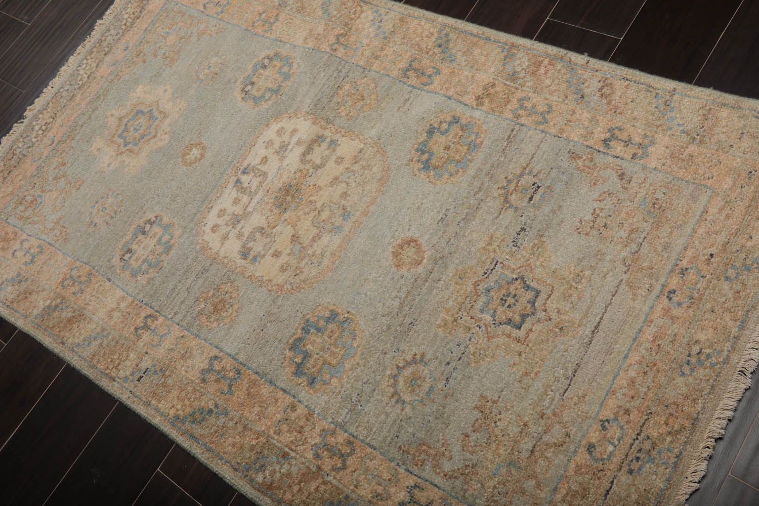 3x5 Mint, Beige, Brown Color Hand Knotted Oushak 100% Wool Traditional Oriental Rug