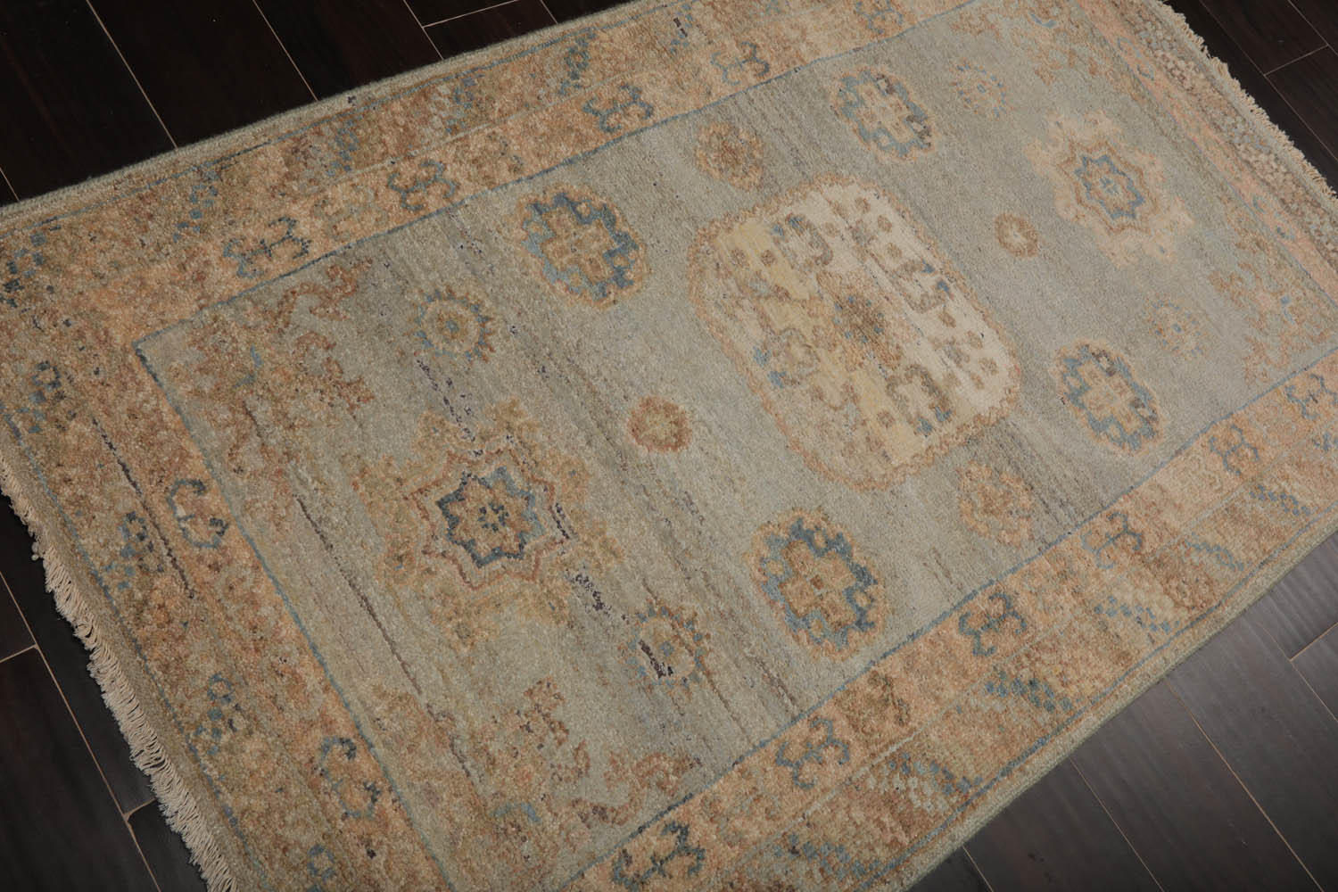 3x5 Mint, Beige, Brown Color Hand Knotted Oushak 100% Wool Traditional Oriental Rug