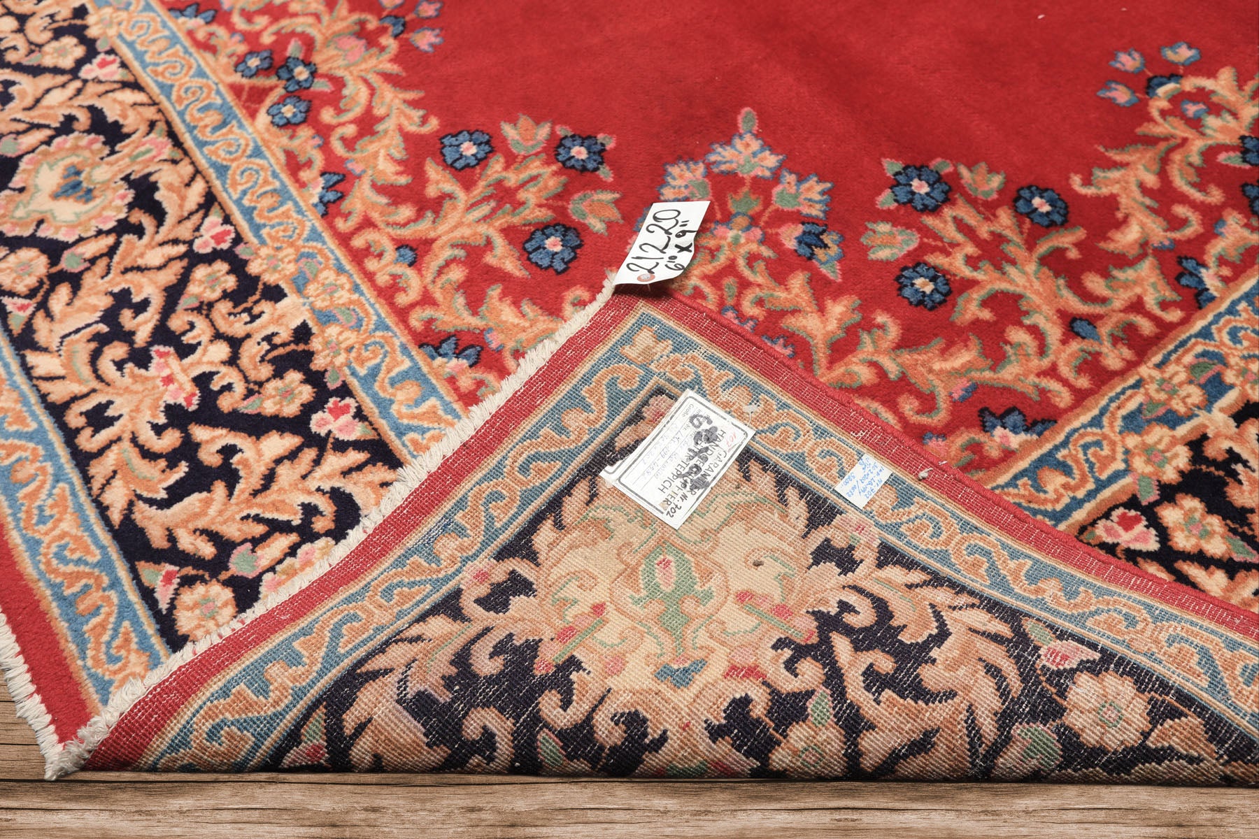 7x10 Red, Navy, Aqua Color Hand Knotted Kerman Wool Traditional Oriental Rug