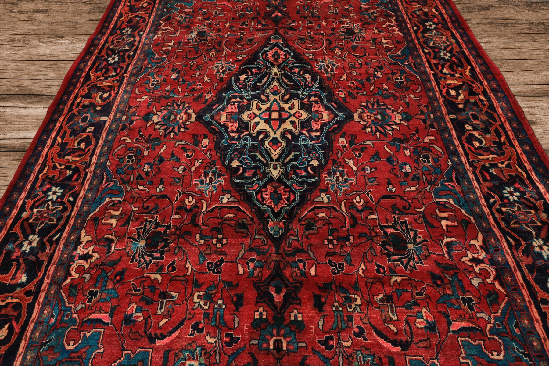 7x12 Wine, Navy, Turquoise Color Hand Knotted Tabriz Wool Traditional Oriental Rug