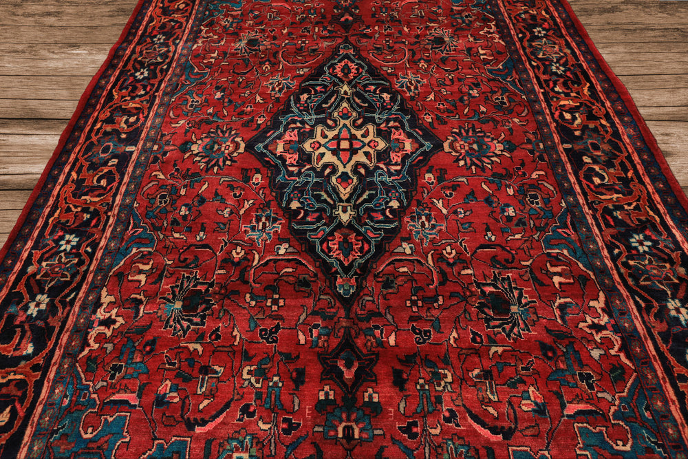 7x12 Wine, Navy, Turquoise Color Hand Knotted Tabriz Wool Traditional Oriental Rug